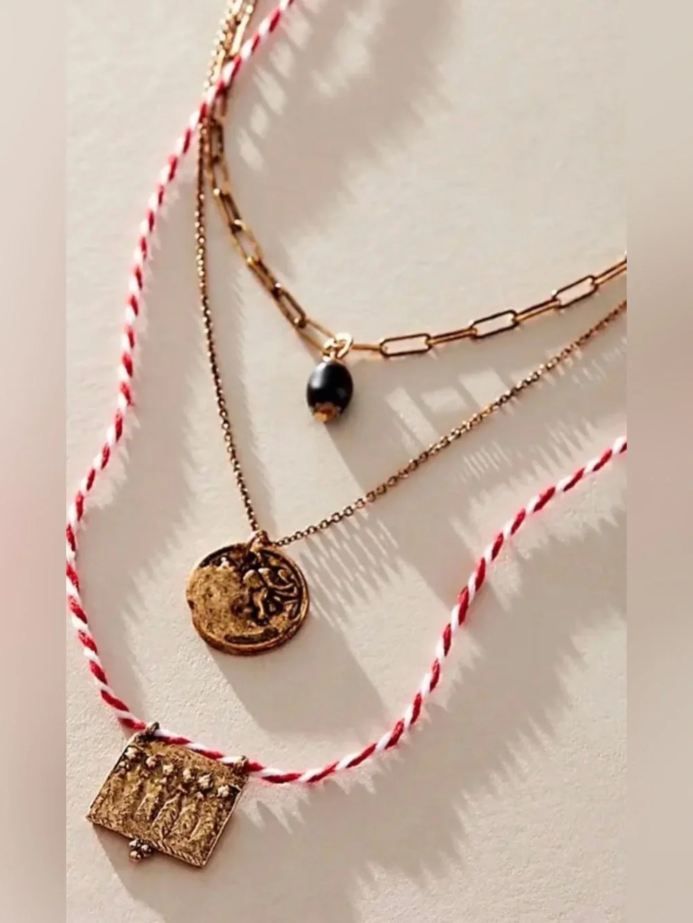 NWT Free People Lenker Layered Necklace - Red Braided